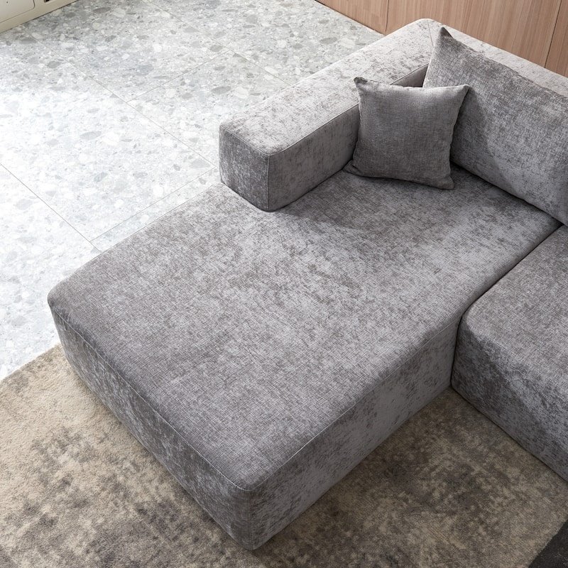 Compress Packing Furniture Velvet L Shaped Sectional Sofa Couch L-Shape Sofa with Chaise Lounge Compressed Living Room Sofas