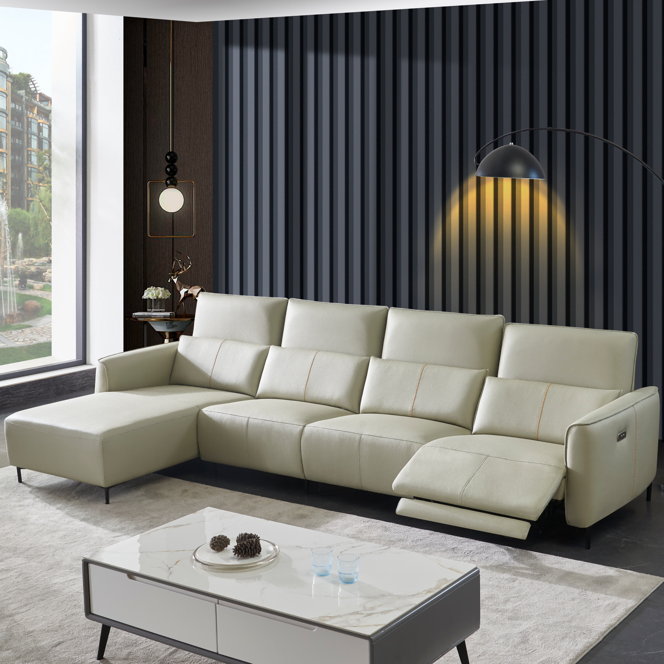 Guangdong Nordic Modern Living Room Sofa Set Comfortable L Shape Power Recliner Sofa
