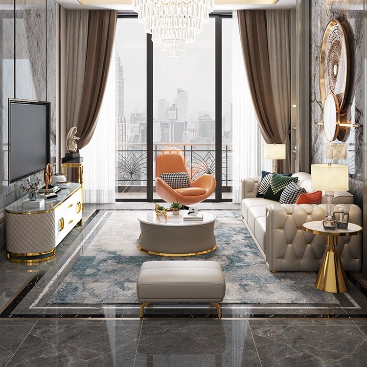 Italian-designed stainless steel upholstered modern leather chesterfield sofa living room sofas set furniture luxury sofa