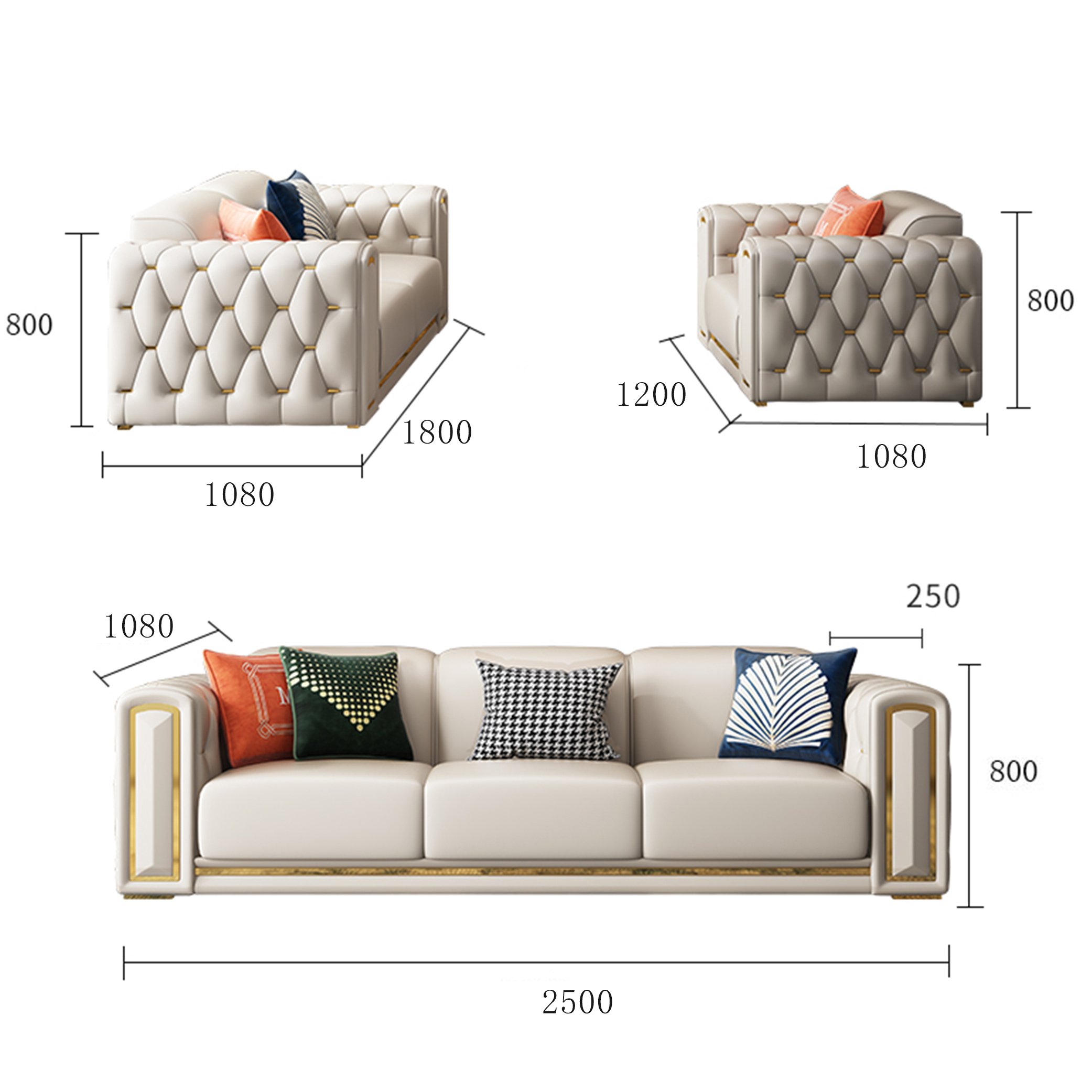 Italian-designed stainless steel upholstered modern leather chesterfield sofa living room sofas set furniture luxury sofa