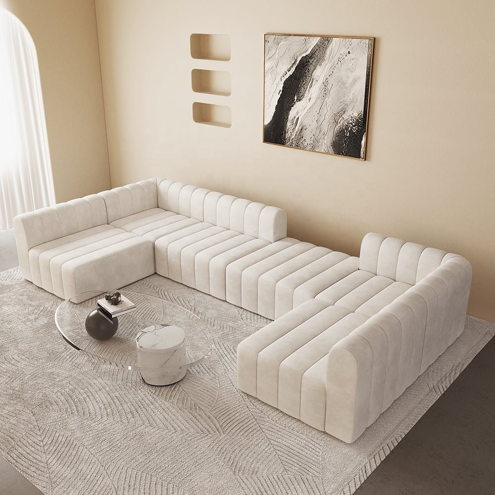 Velvet Modular Pit Sectional Sofa Set Convertible 6-Seater Upholstered White Modern Italian sofa Nordic living room sofa