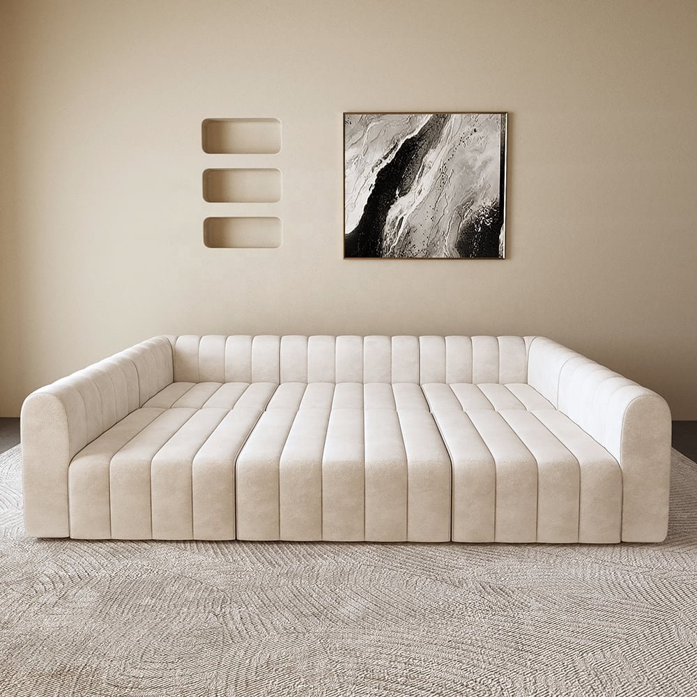 Velvet Modular Pit Sectional Sofa Set Convertible 6-Seater Upholstered White Modern Italian sofa Nordic living room sofa