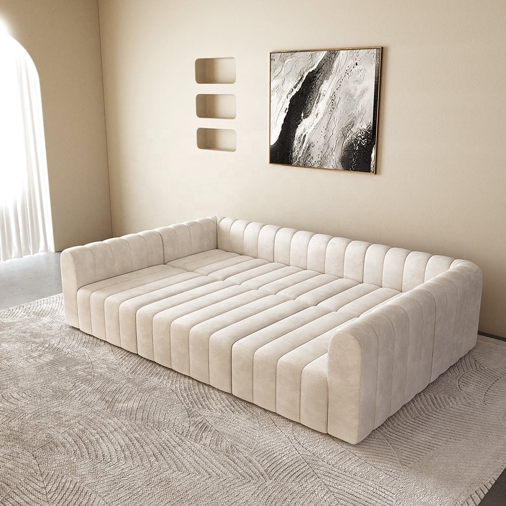 Velvet Modular Pit Sectional Sofa Set Convertible 6-Seater Upholstered White Modern Italian sofa Nordic living room sofa