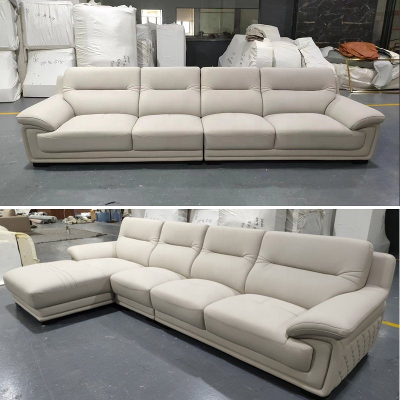 High Back L-Shape Straight Arm 2-piece Leather Sectional Sofa with Left Chaise Overstuffed Armrest Corner Sofa Living Room Sofas
