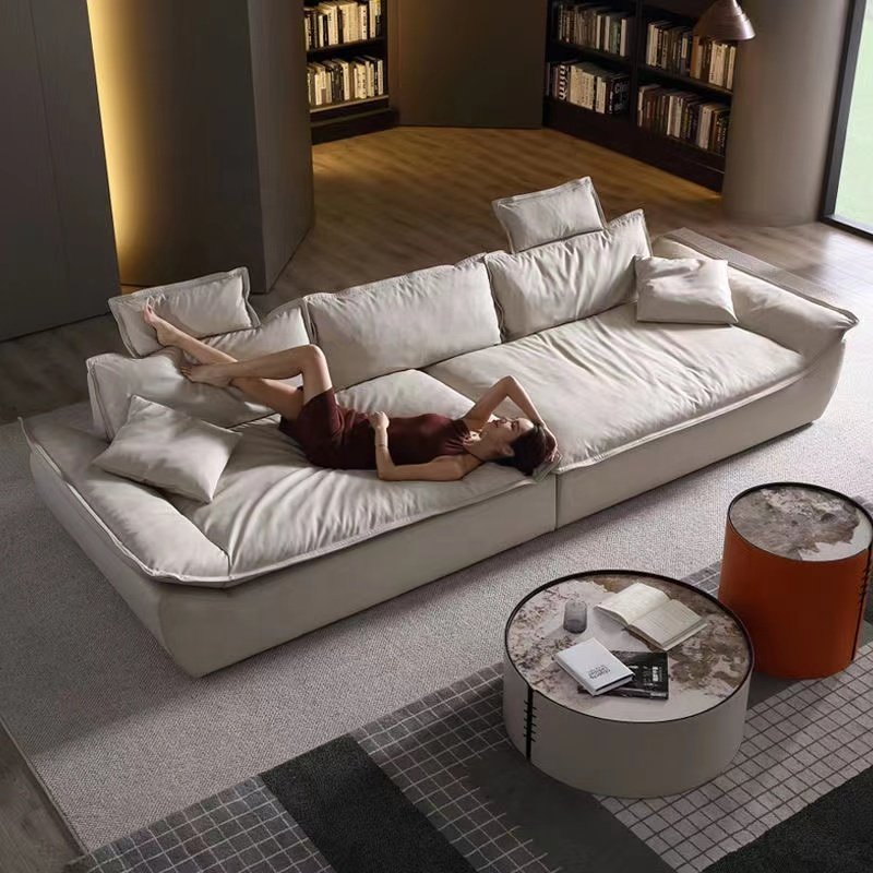Super big sofa Super deep sitting wide high -backed living room Italian minimalist cream light luxury silicone leather sofa
