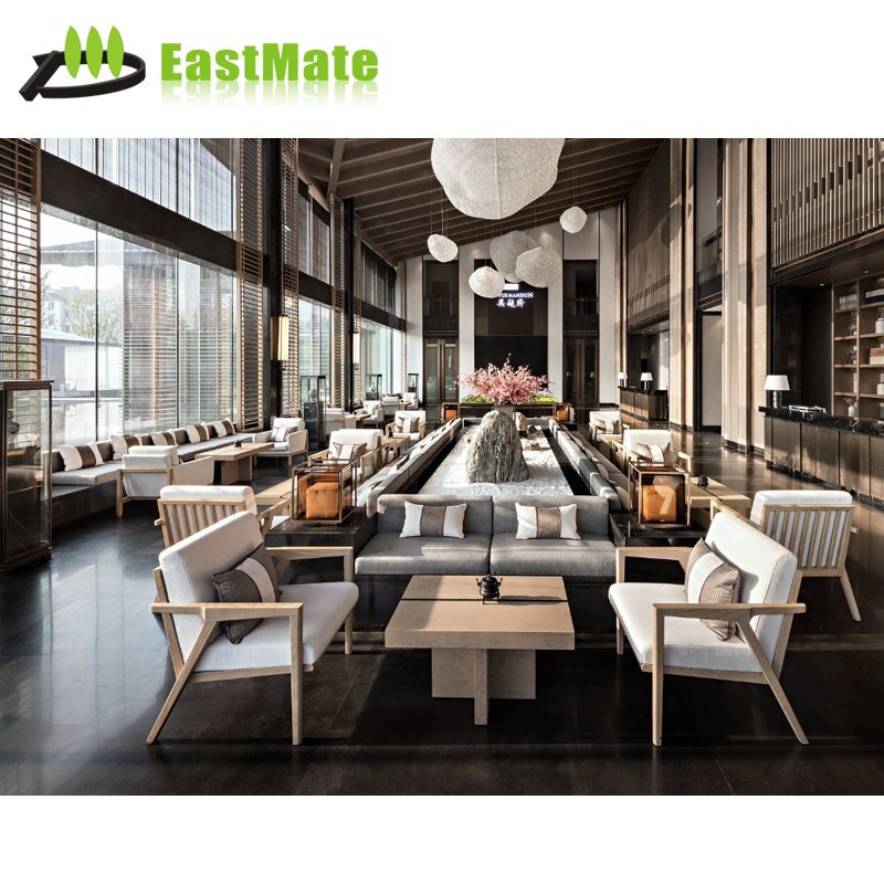 Modern Contemporary European Style Wood Living Room Furniture Sets Custom Made Five-Star Hotel Lobby Sofa Leather Concise