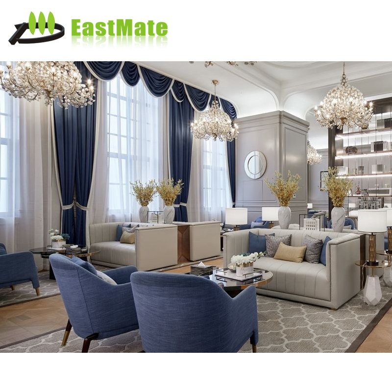 Modern Contemporary European Style Wood Living Room Furniture Sets Custom Made Five-Star Hotel Lobby Sofa Leather Concise
