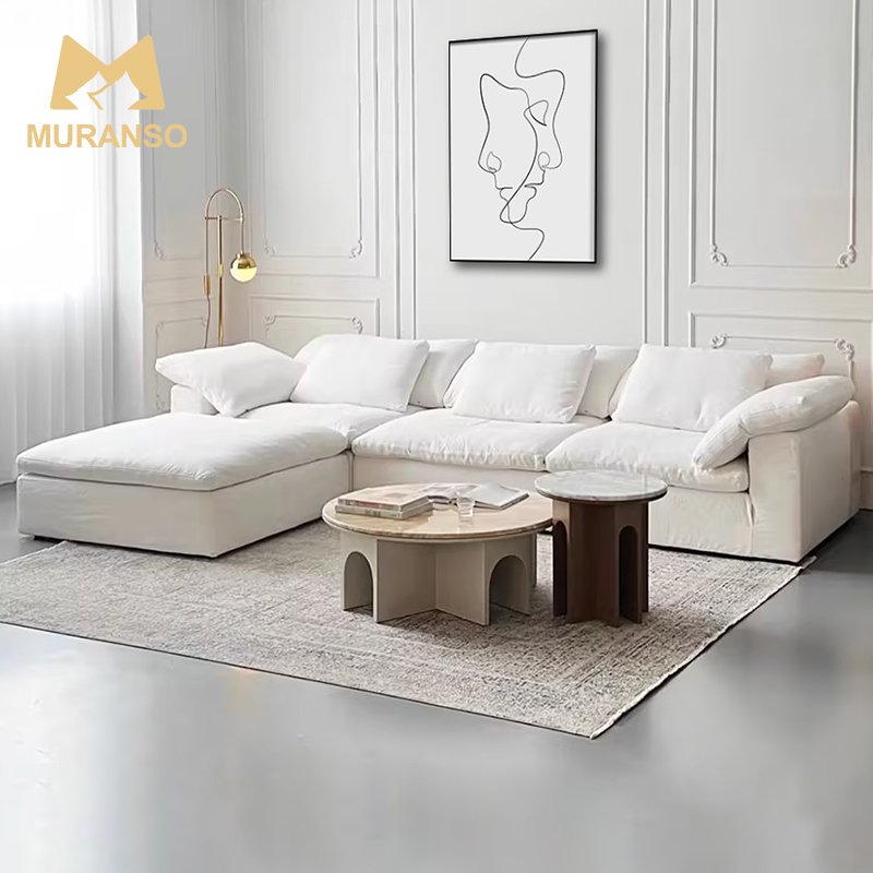 Custom Easy And Convenient Feather Nordic Modular Sectional Sofa Living Rooms Sofa Comfortable White Couch