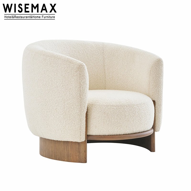 WISEMAX FURNITURE Designer L Shaped Sofa Set Living Room Furniture Customized Curved Backrest Wooden Base Single Sofa Chair