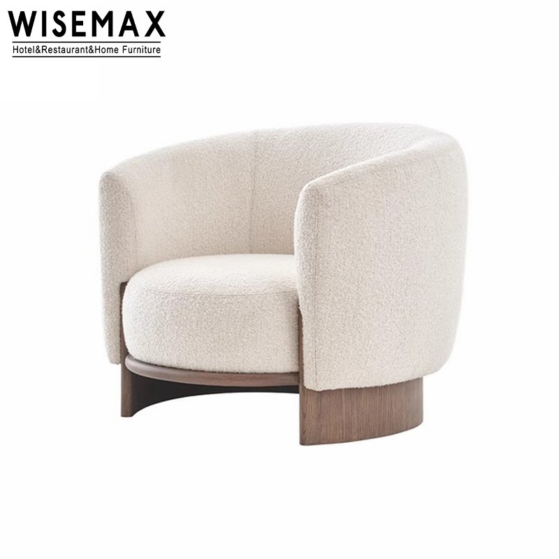 WISEMAX FURNITURE Designer L Shaped Sofa Set Living Room Furniture Customized Curved Backrest Wooden Base Single Sofa Chair