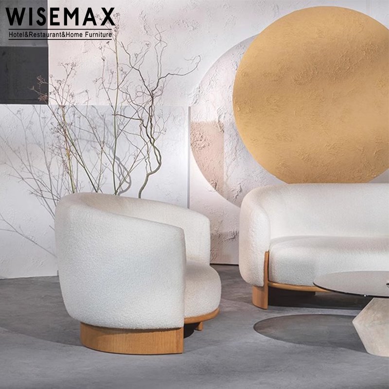 WISEMAX FURNITURE Designer L Shaped Sofa Set Living Room Furniture Customized Curved Backrest Wooden Base Single Sofa Chair