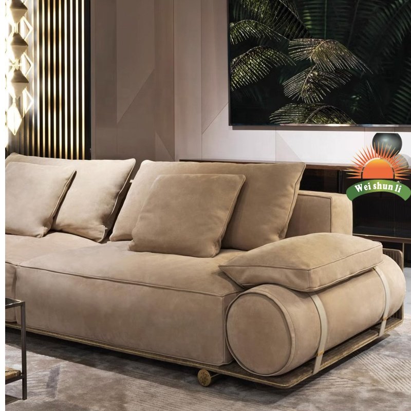 Italian Light Luxury Frosted Leather Sofa Luxury Living Room Sofa Set Three Person High-end Villa Full Leather Sofa