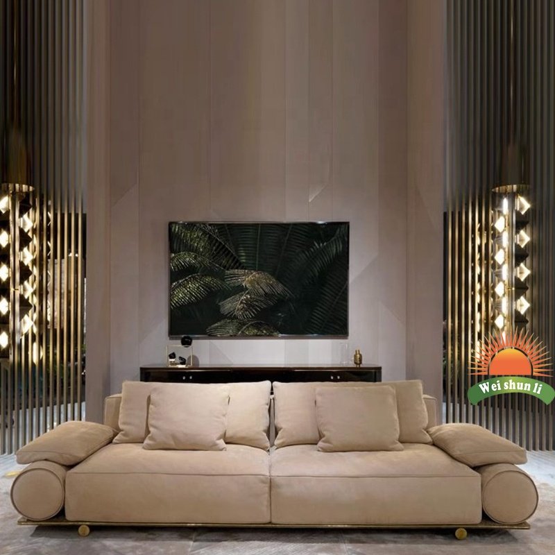 Italian Light Luxury Frosted Leather Sofa Luxury Living Room Sofa Set Three Person High-end Villa Full Leather Sofa