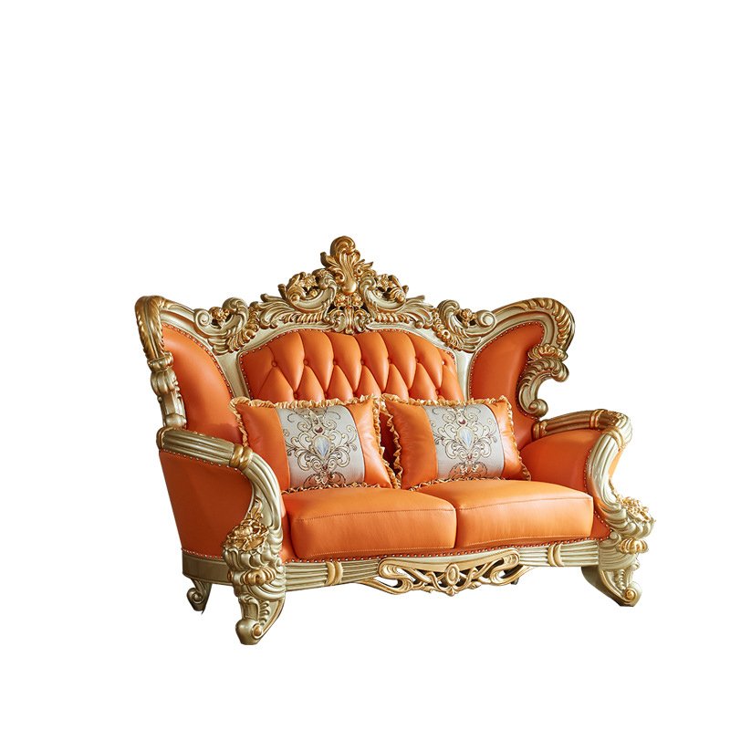 European Style Genuine Leather Sofa Set Living Room Furniture Hotel Waiting Area Classic Sofa Set for Mansion Home Luxury