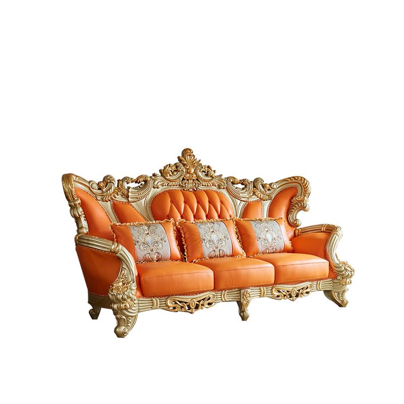 European Style Genuine Leather Sofa Set Living Room Furniture Hotel Waiting Area Classic Sofa Set for Mansion Home Luxury