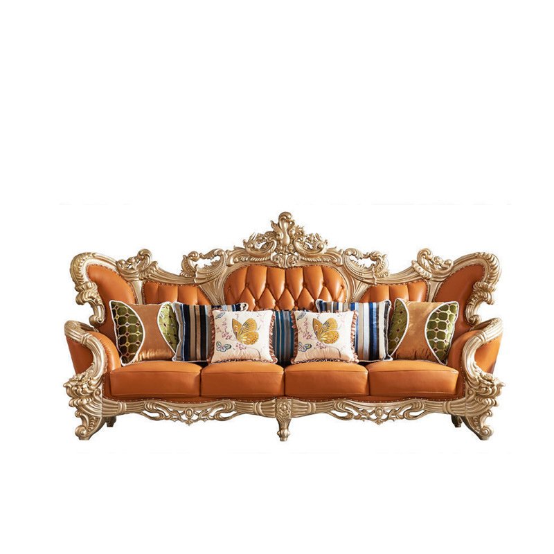European Style Genuine Leather Sofa Set Living Room Furniture Hotel Waiting Area Classic Sofa Set for Mansion Home Luxury