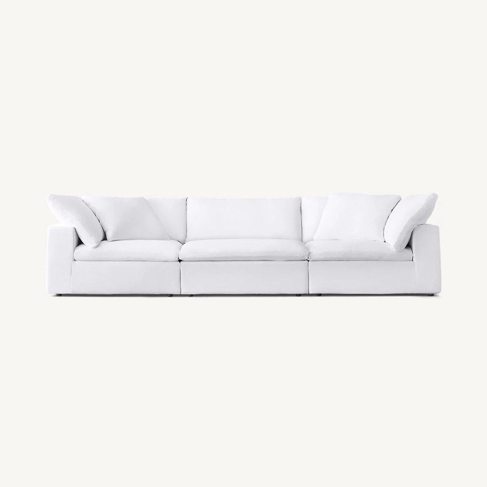 Defaico Performance Linen Fabric Living Room Sofa White Color Sectional Sofa