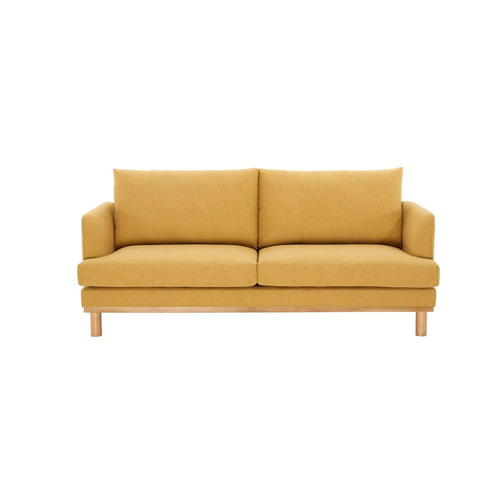 Nordic Bright yellow quality fabric with nature wood decorate simple leisure small living room can be customized sofa set
