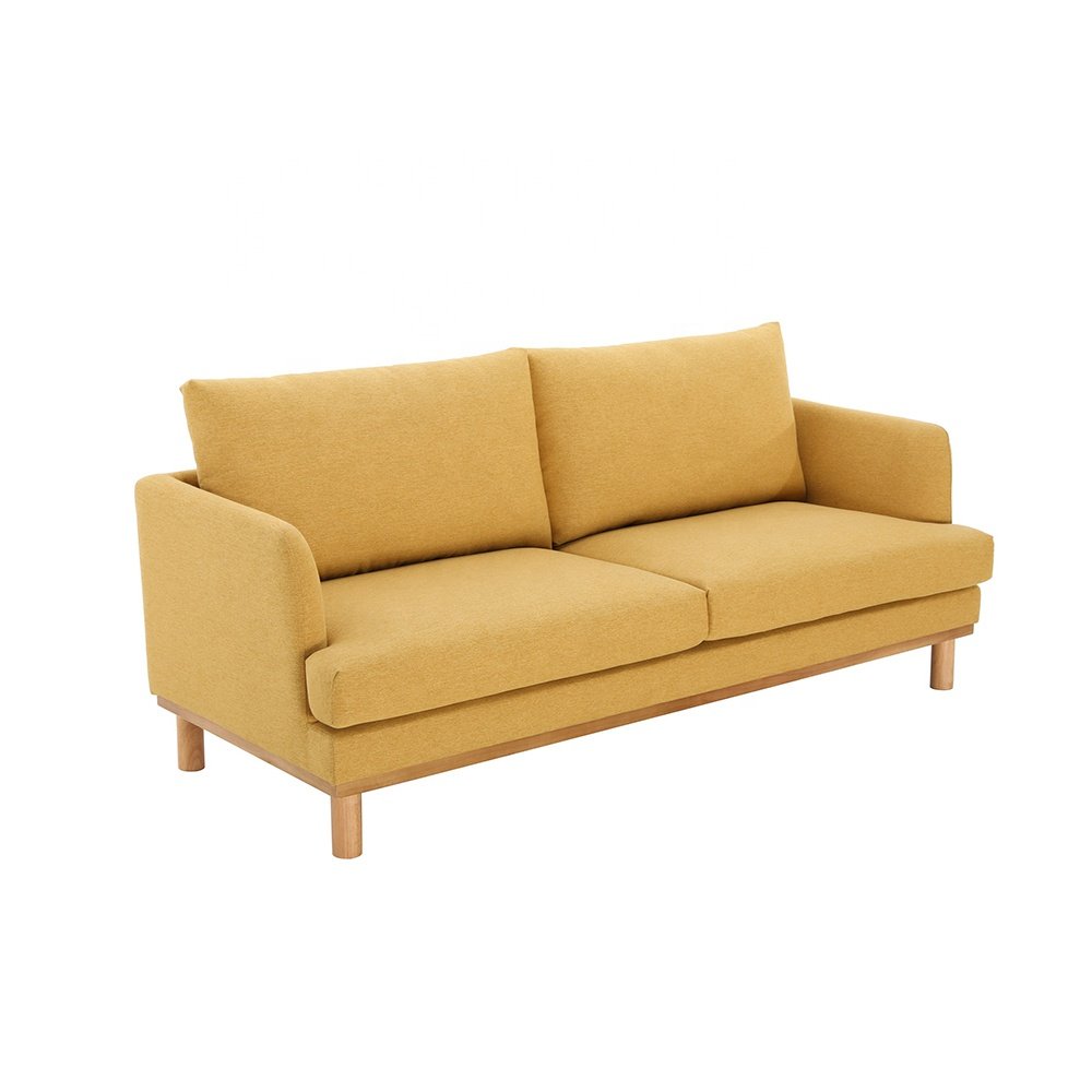 Nordic Bright yellow quality fabric with nature wood decorate simple leisure small living room can be customized sofa set
