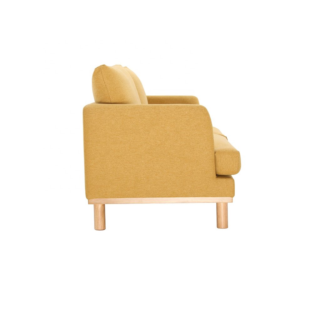 Nordic Bright yellow quality fabric with nature wood decorate simple leisure small living room can be customized sofa set
