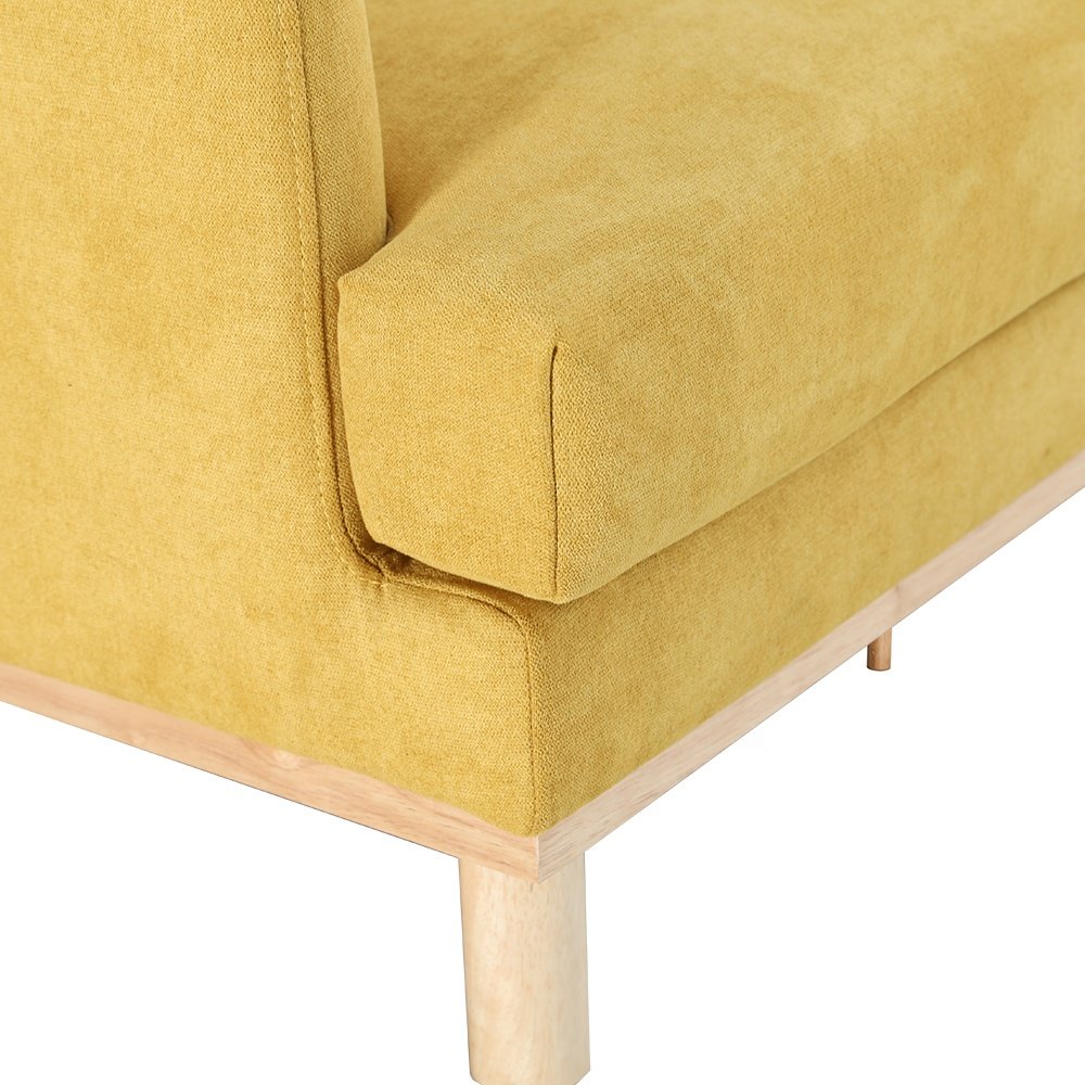 Nordic Bright yellow quality fabric with nature wood decorate simple leisure small living room can be customized sofa set