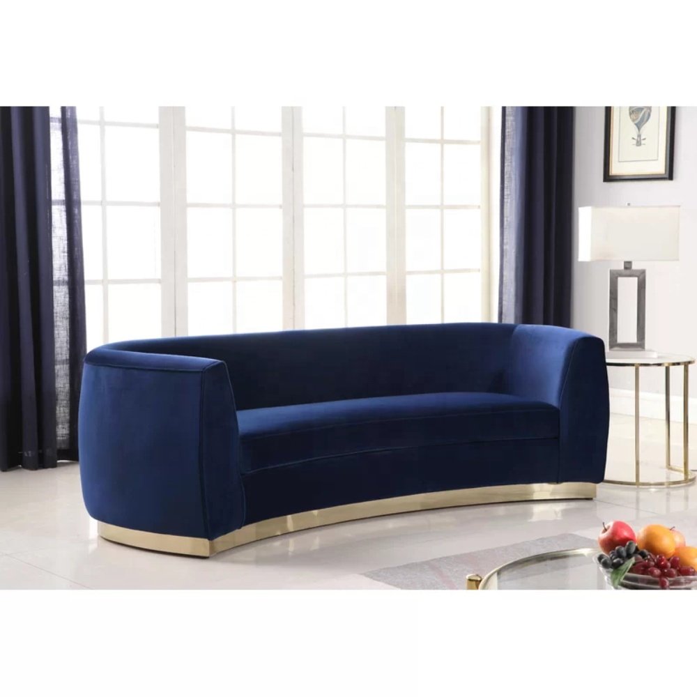 European style luxury popular lounge blue velvet sofa with metal frame living room furniture set