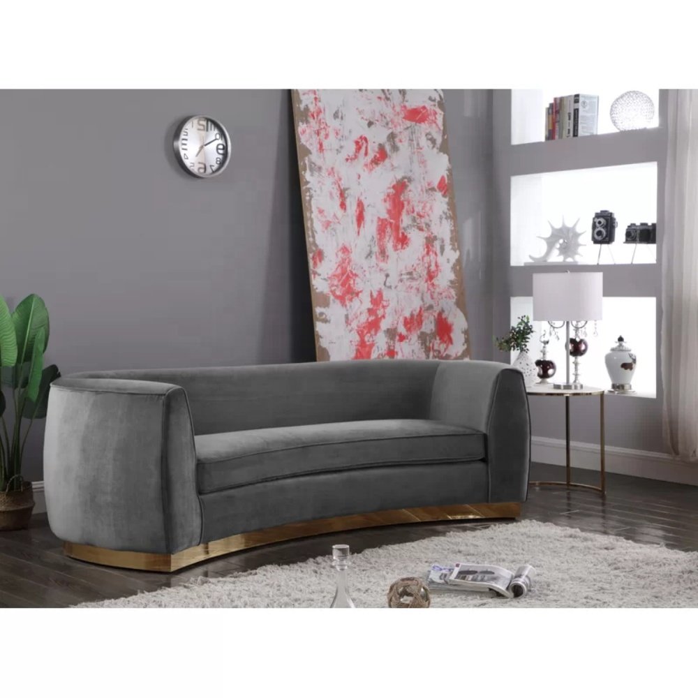 European style luxury popular lounge blue velvet sofa with metal frame living room furniture set