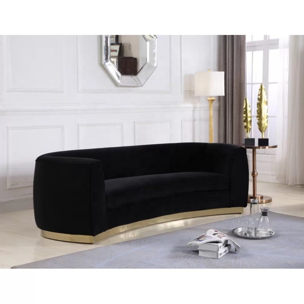 European style luxury popular lounge blue velvet sofa with metal frame living room furniture set