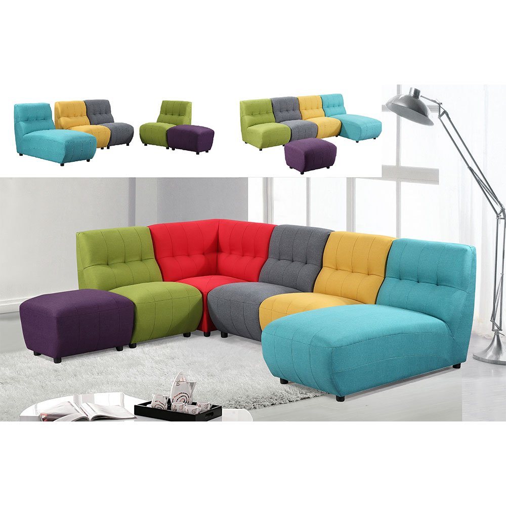 New design Upholstery Multi Color Fabric Sofa Contrast Color Fabric Sofa Set furniture top quality l shape living room sofas