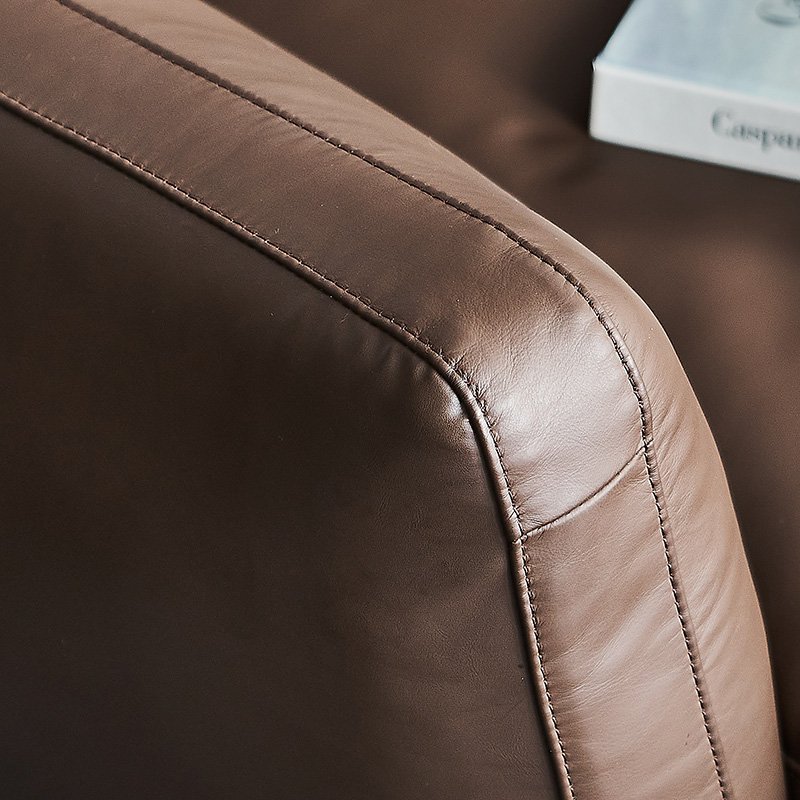 2021 new design Dark brown top grain L shape mid century modern leather chaise living room sofa