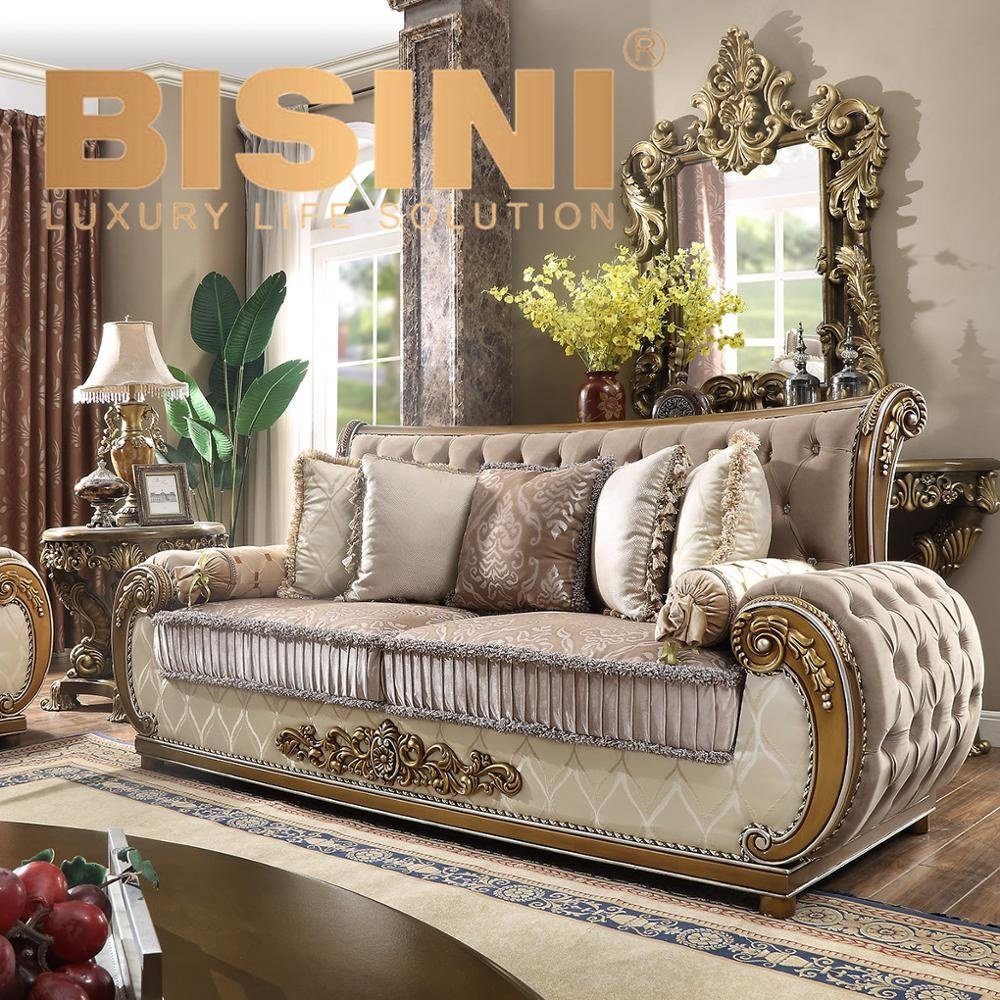 Luxury Classical Wooden Living Room Sofa Set French Provincial Hand Carved Palace Home Sofa