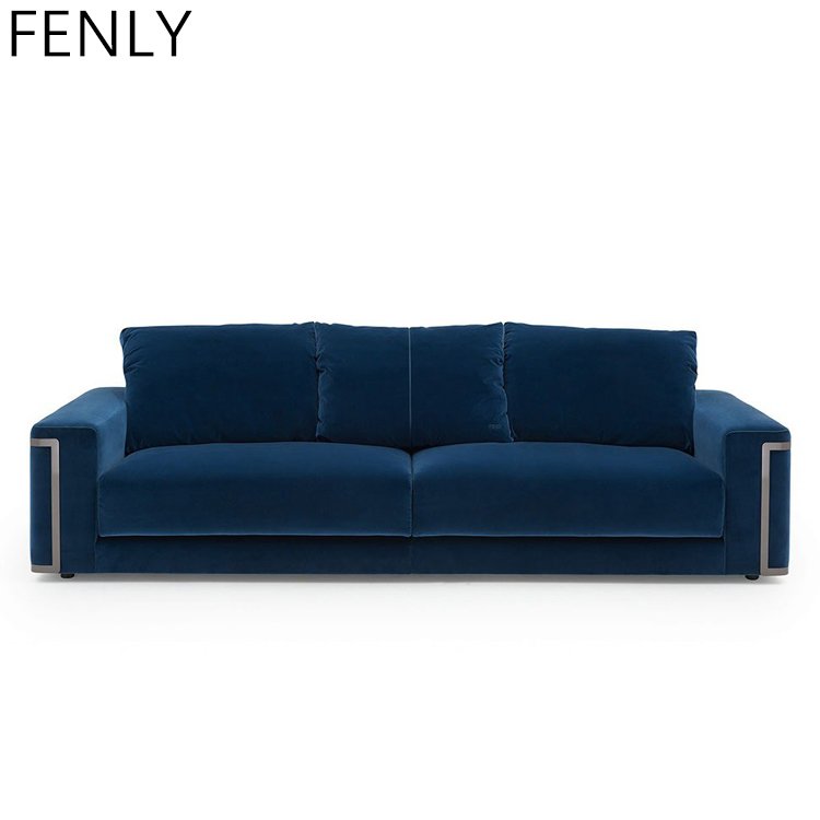 Italian Luxury Blue Velvet Sectional Couch New Design Three-Seat Luxury Living Room Sofa for Home or Office