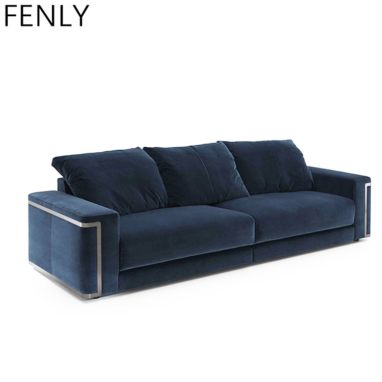 Italian Luxury Blue Velvet Sectional Couch New Design Three-Seat Luxury Living Room Sofa for Home or Office