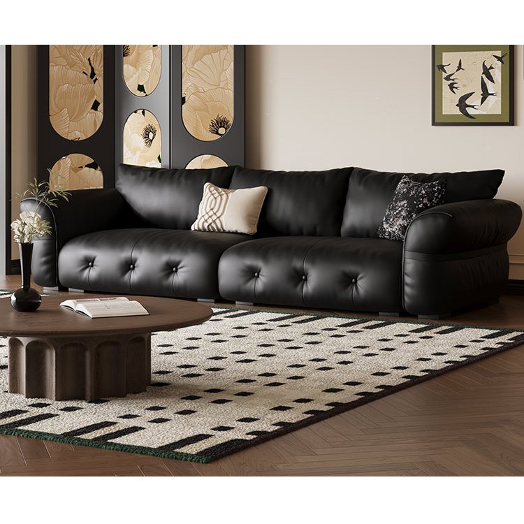 New arrive chesterfield genuine leather black living room sofas luxury italian retro dark brown leather straight row sofa