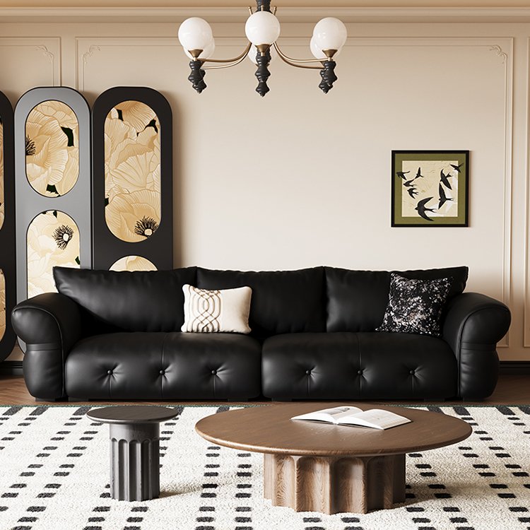New arrive chesterfield genuine leather black living room sofas luxury italian retro dark brown leather straight row sofa