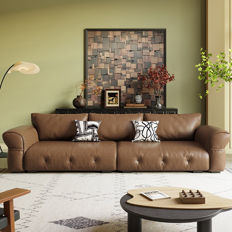 New arrive chesterfield genuine leather black living room sofas luxury italian retro dark brown leather straight row sofa
