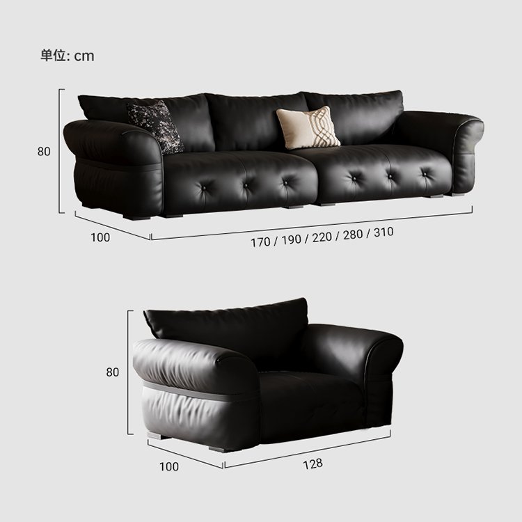 New arrive chesterfield genuine leather black living room sofas luxury italian retro dark brown leather straight row sofa