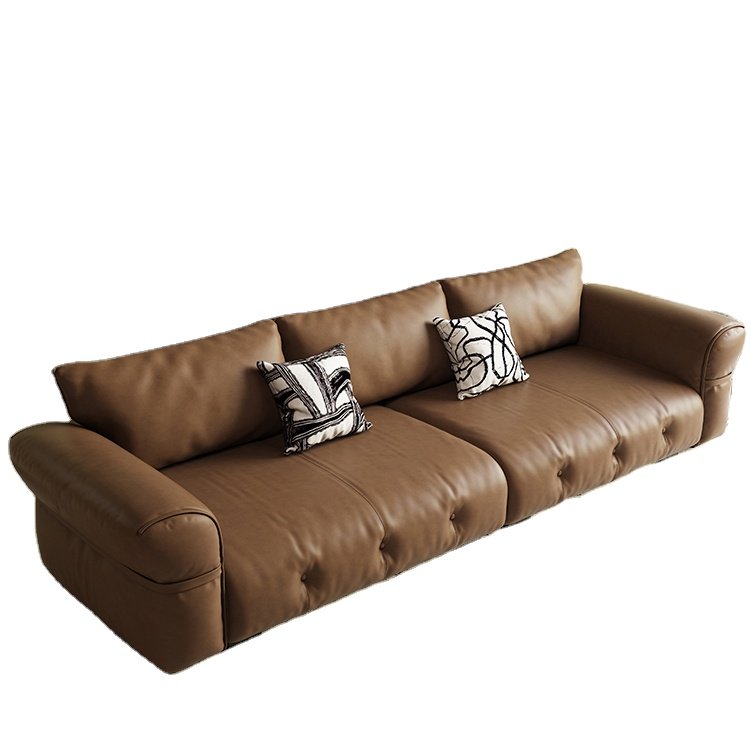 New arrive chesterfield genuine leather black living room sofas luxury italian retro dark brown leather straight row sofa