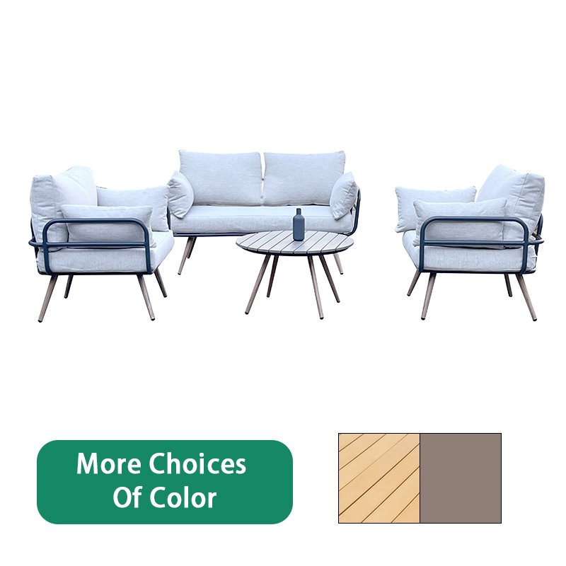 Custom Outdoor Waterproof Fabric Aluminum High-end Garden Sofa Hotel Living Room White Faux Wood Board Sofa Set