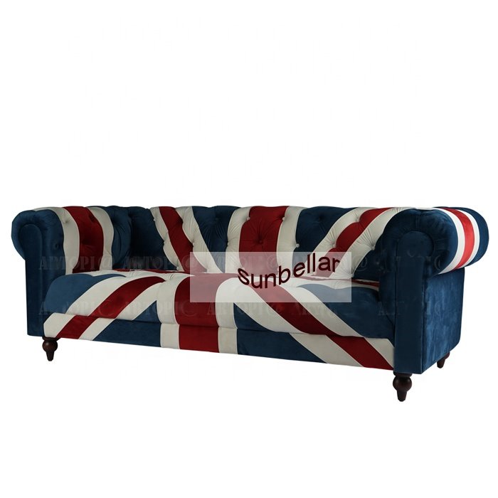 British fabric chesterfield sofa 3seater with flag fully tufted buttons cotton linen sofa hotel club living room sofa set design