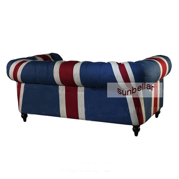 British fabric chesterfield sofa 3seater with flag fully tufted buttons cotton linen sofa hotel club living room sofa set design