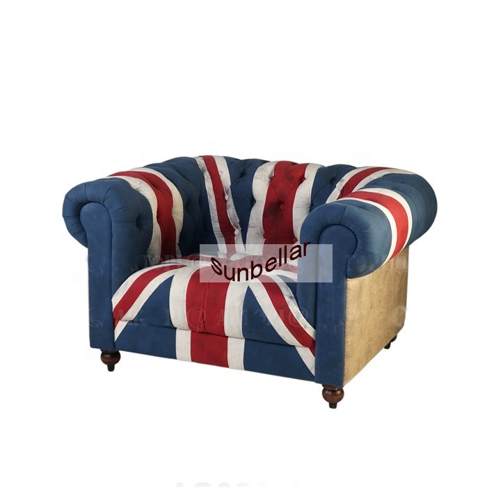 British fabric chesterfield sofa 3seater with flag fully tufted buttons cotton linen sofa hotel club living room sofa set design