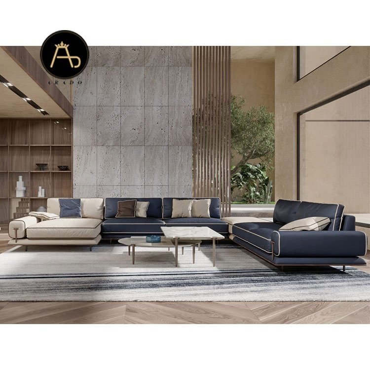 Sectional Blue Curved Living Room Sofas Modern Designs L Shape Sofa Set Furniture Manufacturers GENUINE Leather Sofa tamu