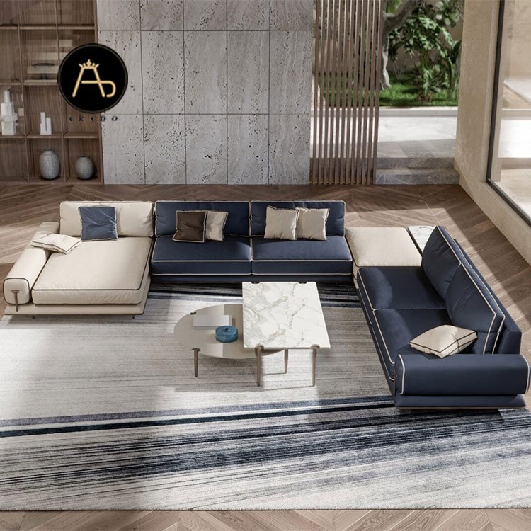 Sectional Blue Curved Living Room Sofas Modern Designs L Shape Sofa Set Furniture Manufacturers GENUINE Leather Sofa tamu