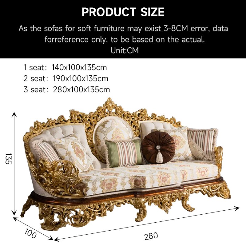 European luxury solid wood carved fabric sofa golden villa royal classic funiture living room sofa