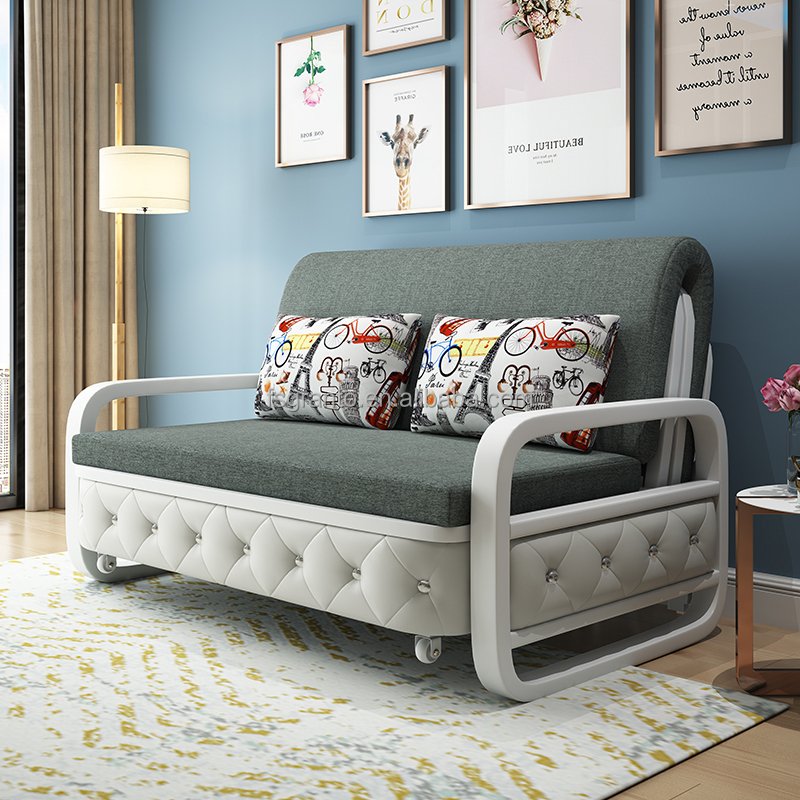 Creative Folding Sofa Living Room Furniture Fabric Function Sofa Bed with Storage And Wheels