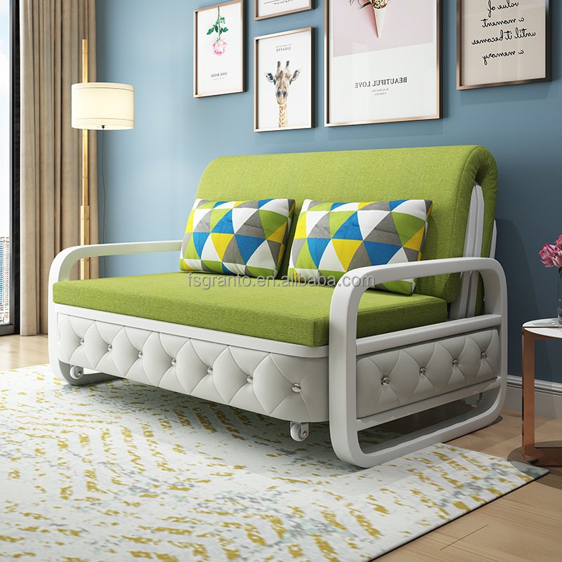 Creative Folding Sofa Living Room Furniture Fabric Function Sofa Bed with Storage And Wheels