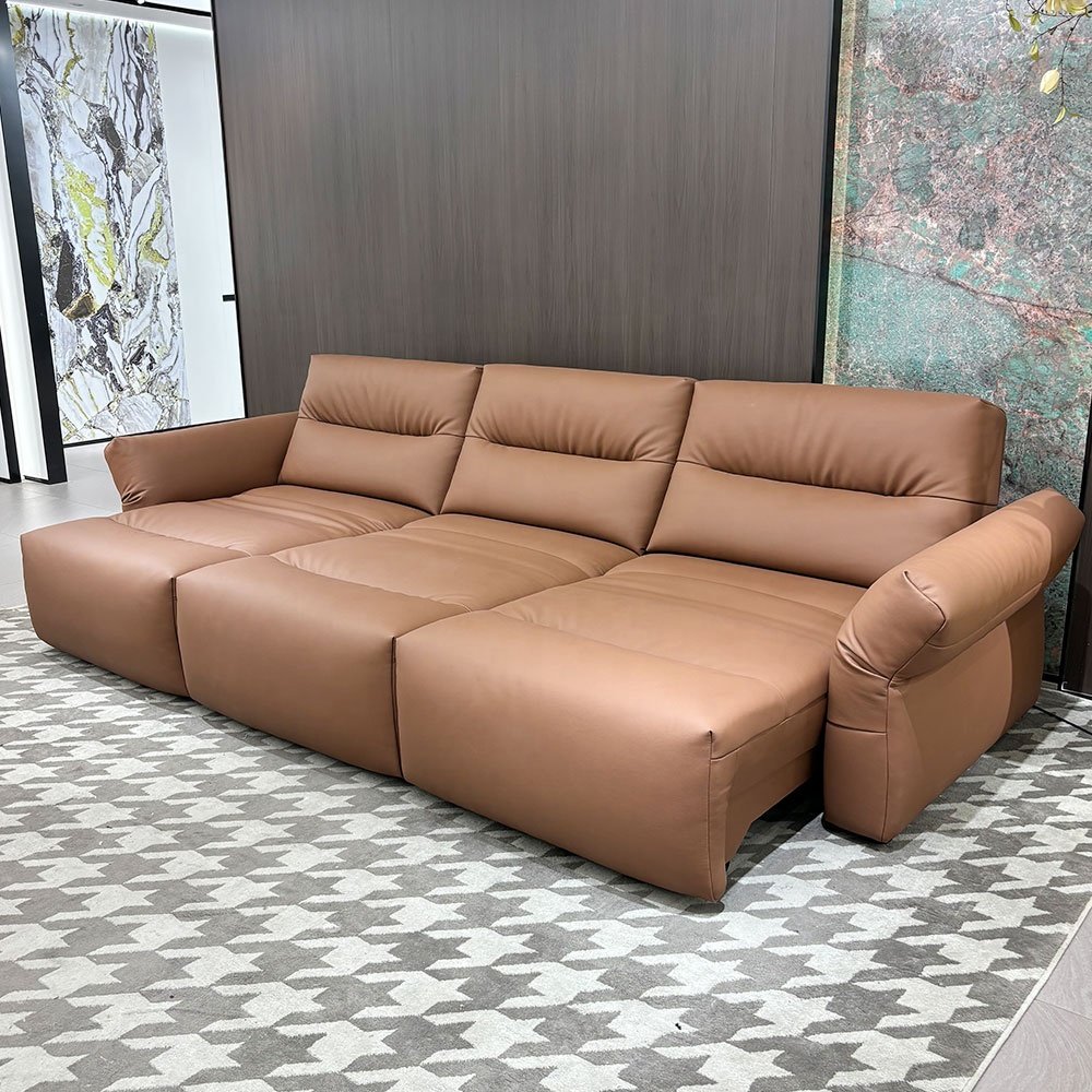 European Style Solid Wood Frame Sofa Bed Genuine Leather Home Furniture for Living Room & Dining Cinematic Villa Section Feature