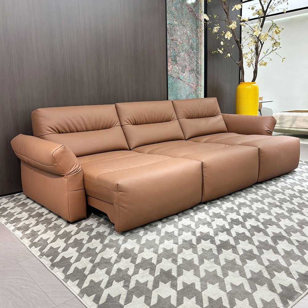European Style Solid Wood Frame Sofa Bed Genuine Leather Home Furniture for Living Room & Dining Cinematic Villa Section Feature