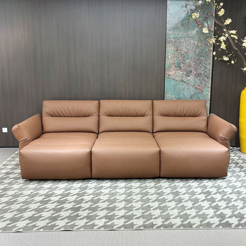 European Style Solid Wood Frame Sofa Bed Genuine Leather Home Furniture for Living Room & Dining Cinematic Villa Section Feature